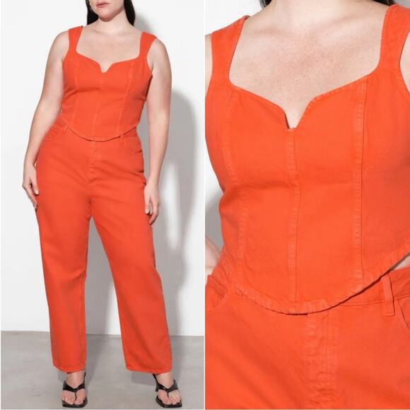 Mara Hoffman Milla Cropped Denim Poppy Orange Top Size 00 - Picture 1 of 7
